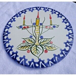 Vintage Zanolli Trivet Plate Tray Ceramic Italy 8.5 inch Candle Holly Christmas